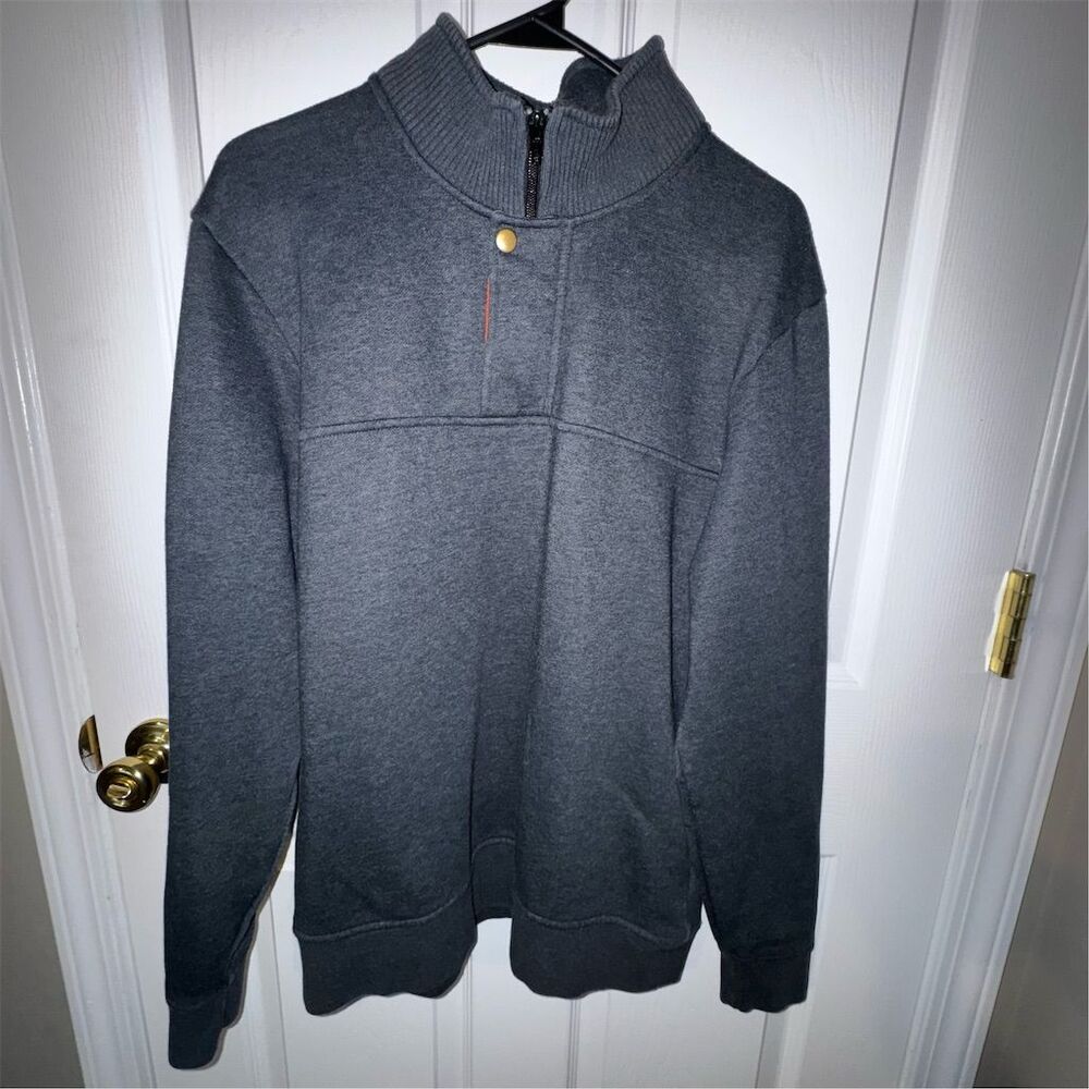 Orvis Pullover Mens M Gray Quarter Zip Mock Neck Sweatshirt Cotton Blend Fleece